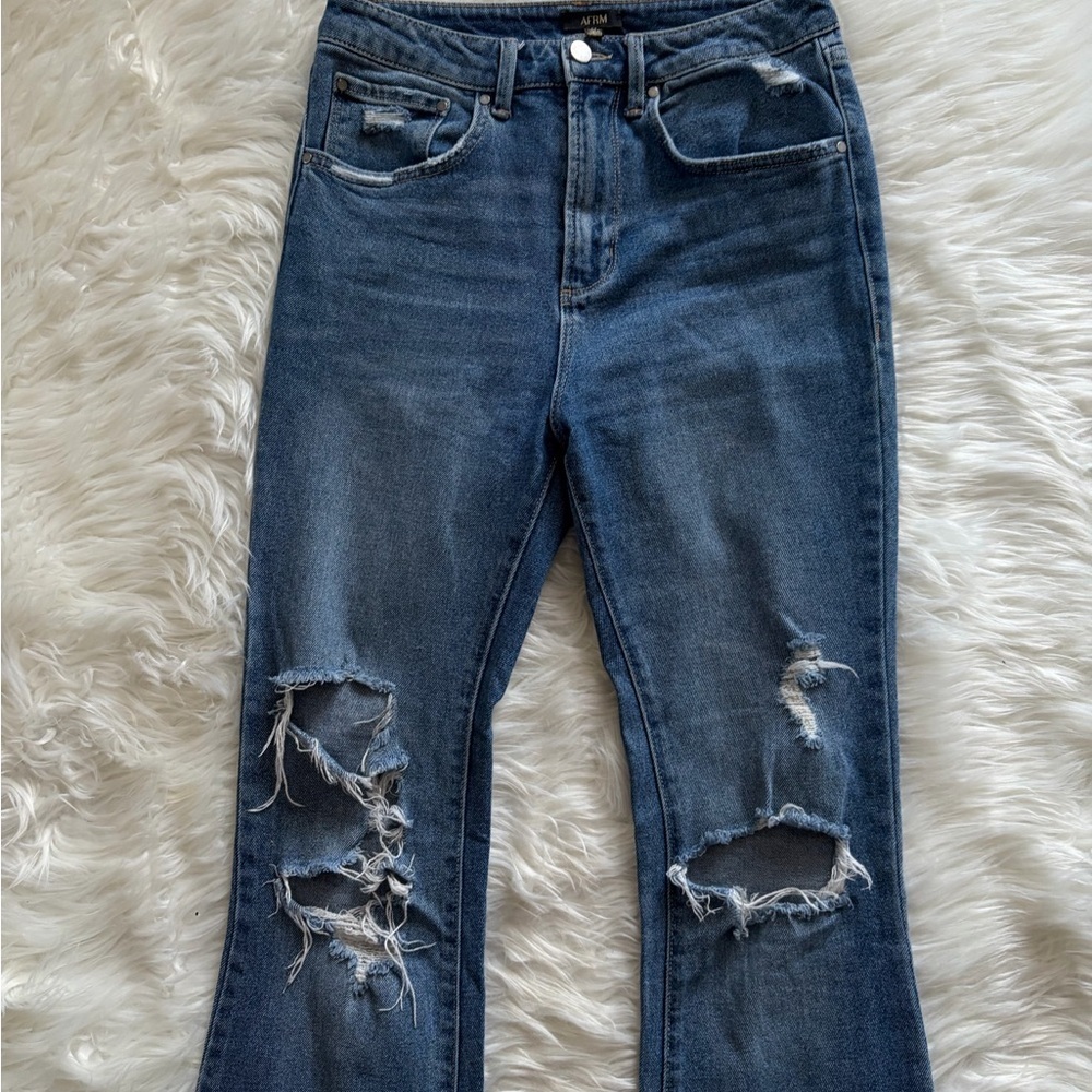 AFRM High Rise Distressed Flare Jeans - Picture 3 of 7